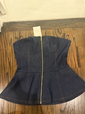 NWT NEVER WORN Zara Dark Denim Strapless Front Zip top